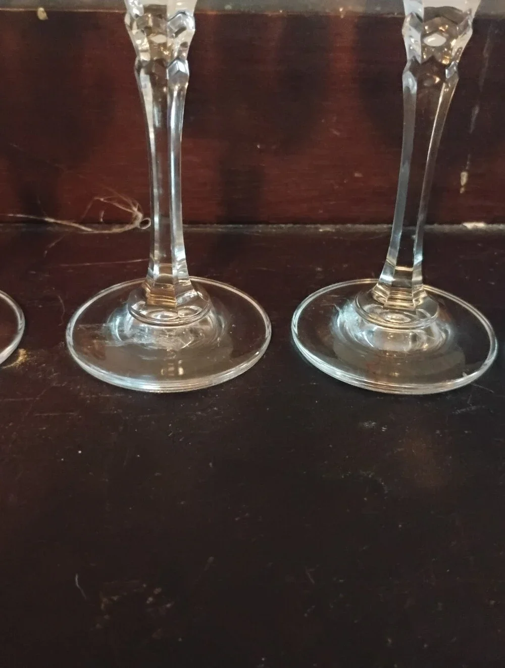 Vintage Clear Glass Tulip Cordial Glasses Hexagonal Faceted Stem Barware Set of4